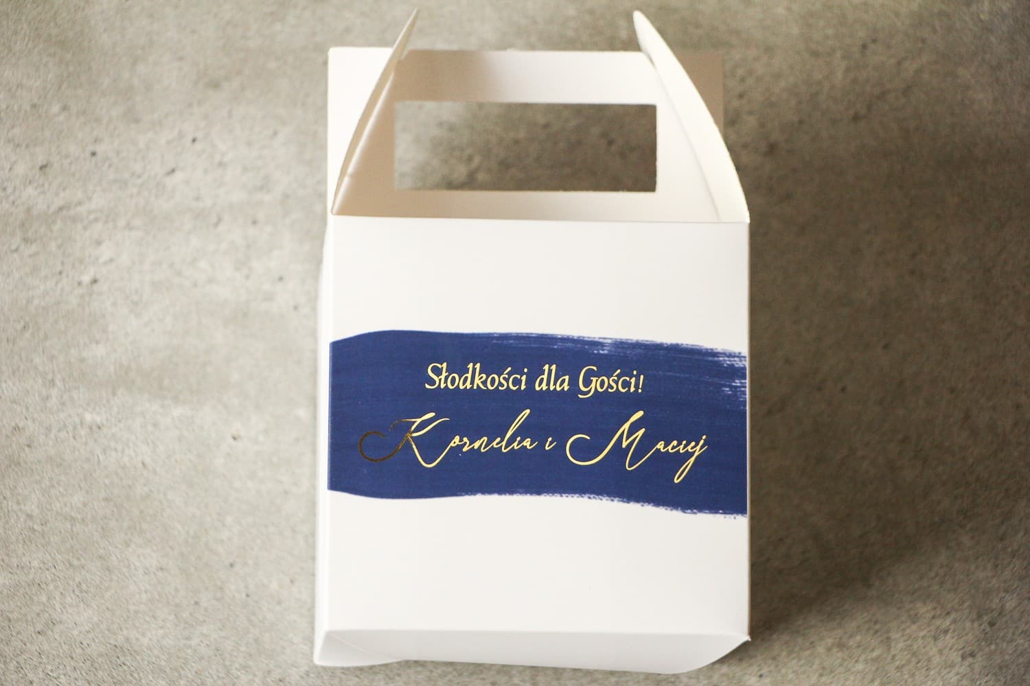 Wedding Cake Box with Handle Navy Watercolor Gold Foiling | Wedding Favours | Verte No. 3