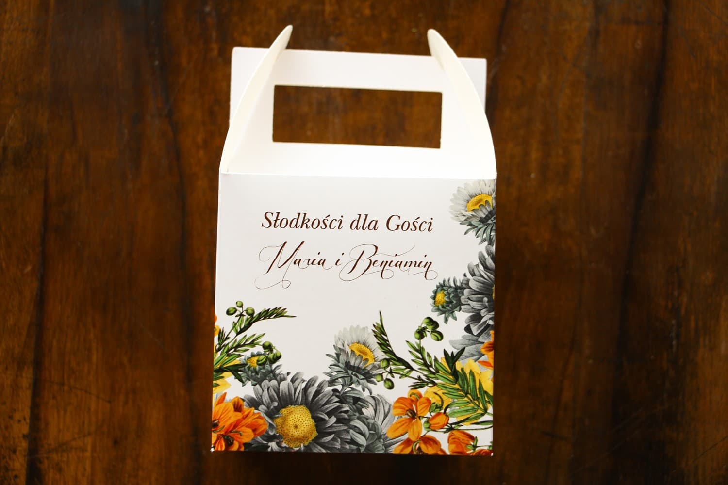 Wedding Cake Boxes with Handle Yellow Flowers | Wedding Favours | Indygo No. 4