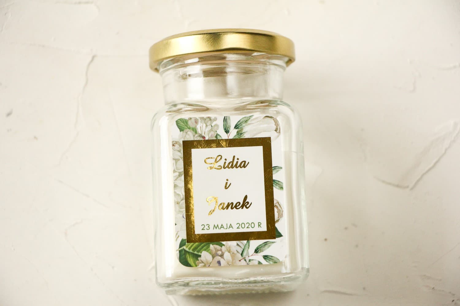 Avril No. 2 Soy Candle – Wedding Favour with White Hydrangea and Gold Foiling