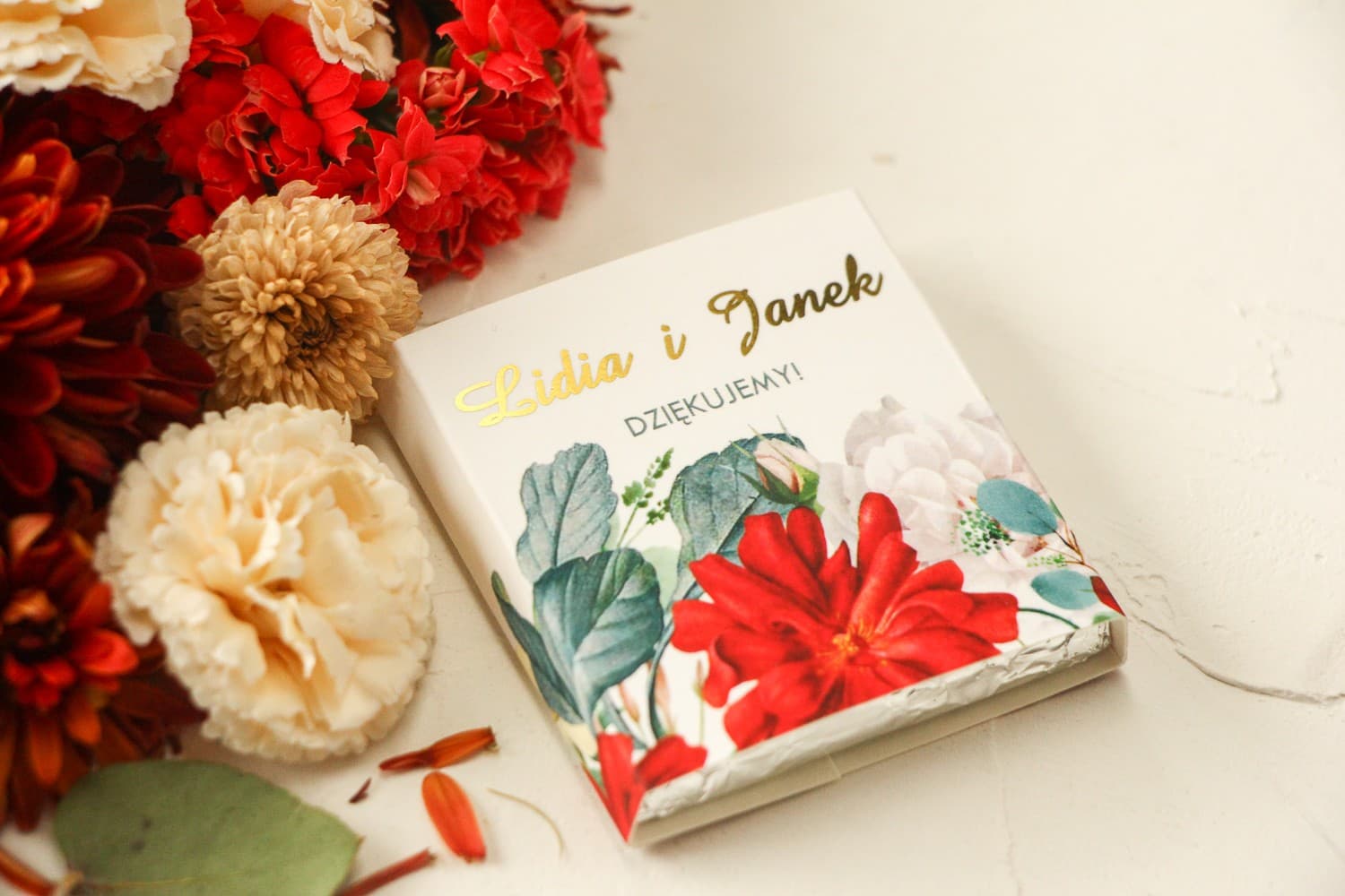 Wedding Chocolate Favours Burgundy Roses & Gold Foil | Elegant Wedding Gifts | Avril Design 4