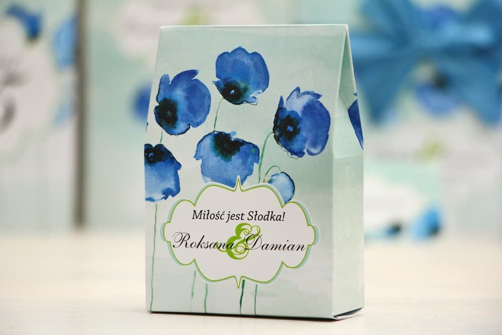 Cornflower Poppies Wedding Favor Boxes, Watercolor on Mint | Sweet Wedding Favours | Felicja No. 18