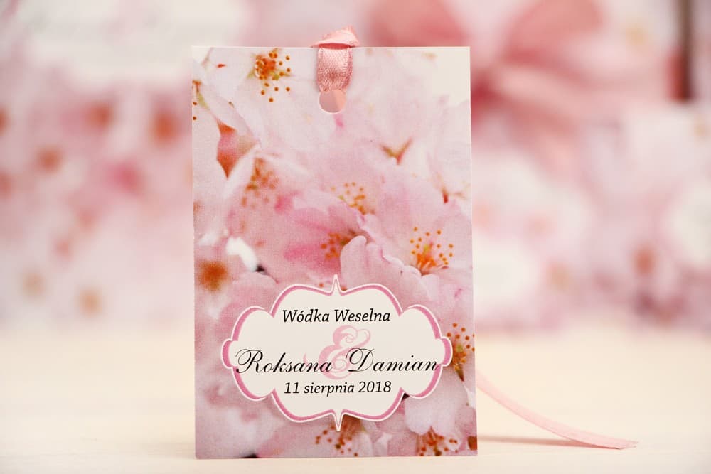 Cherry Blossom Wedding Favor Tags, Pink Ribbon | Romantic Wedding Spirits Tags, Bottle Labels | Felicja No. 13
