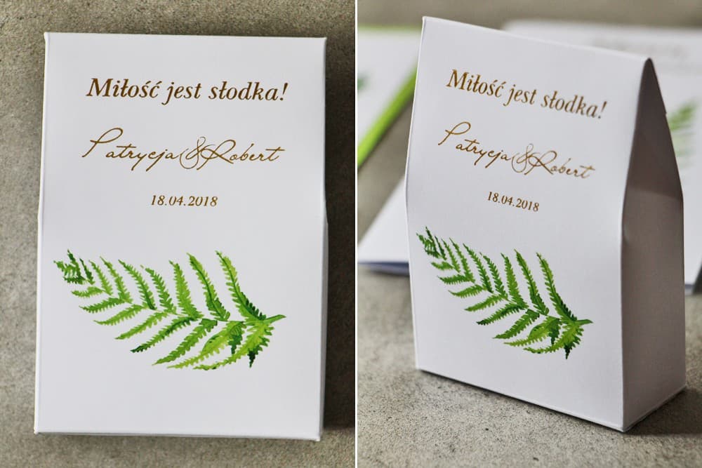 Gold Foiled Candy Boxes, Greenery Fern Motif | Elegant Wedding Favours | Cykade No. 11
