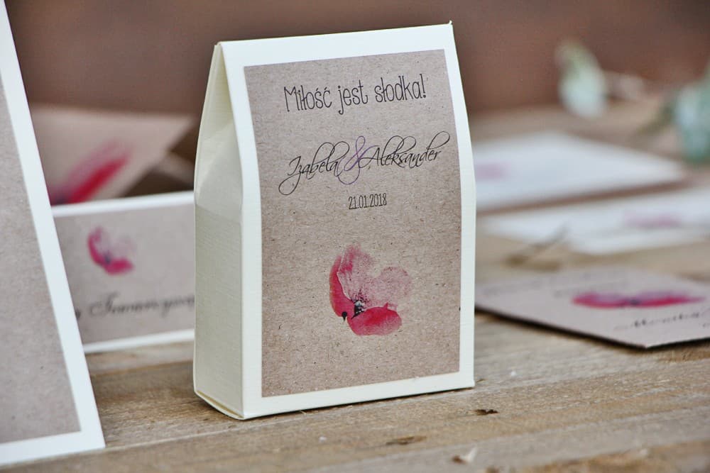 Personalized Sweet Boxes with Pink Poppy Motif | Wedding Favours | Margaret No. 5