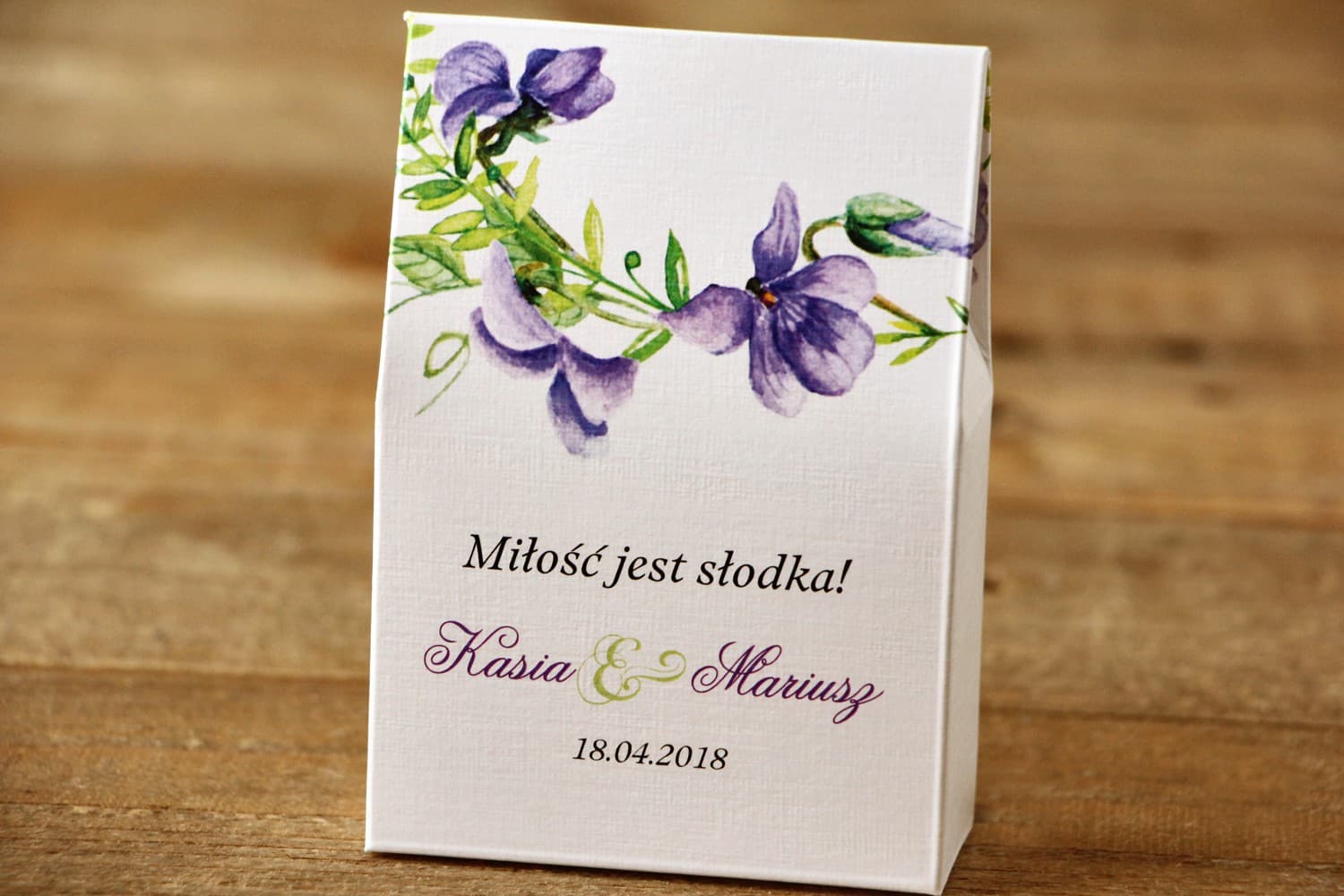 Wedding Favour Candy Boxes, Purple Flowers | Painted Flowers No. 11