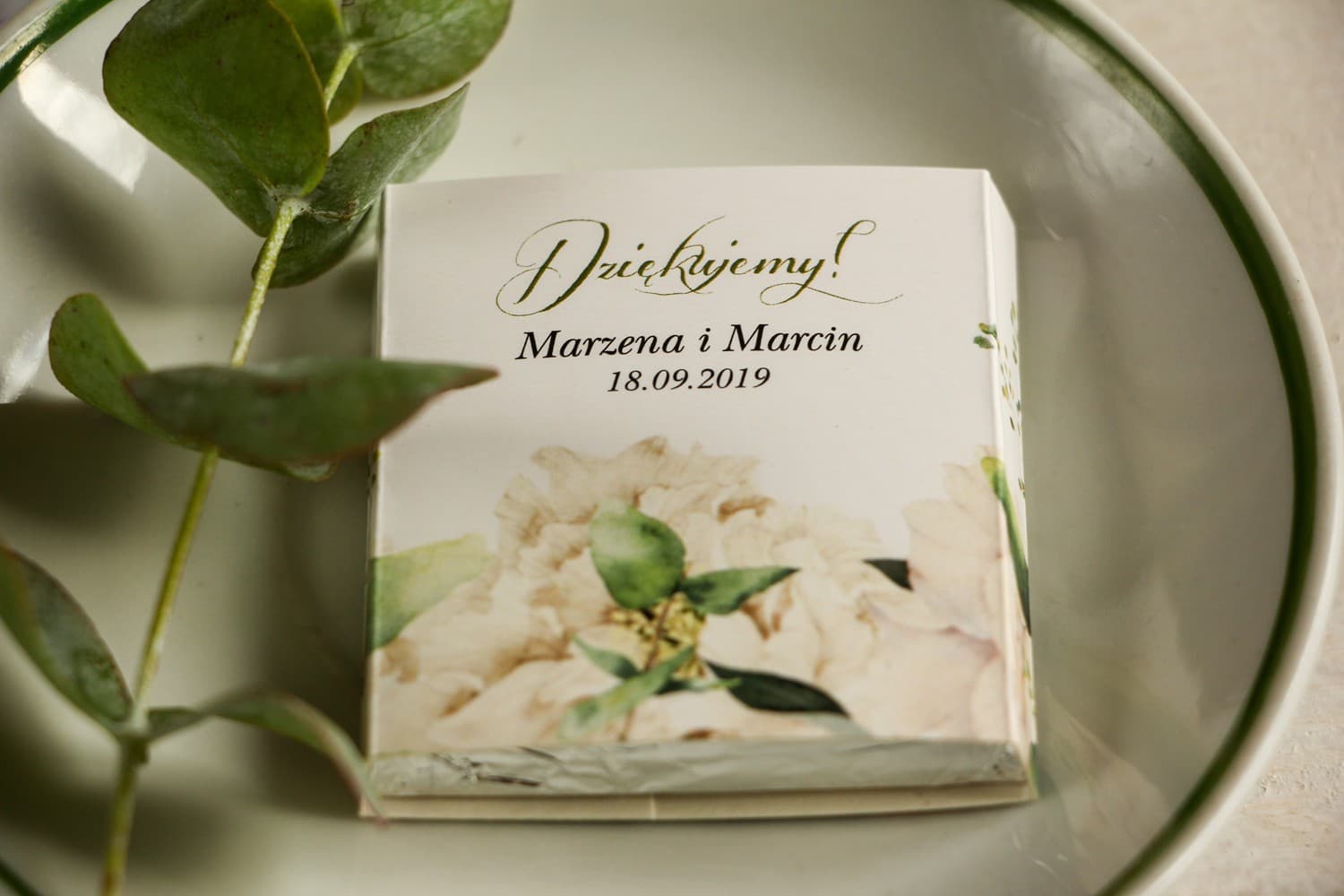 Peony and Eucalyptus Wedding Chocolates | Sweet Wedding Favours | Aurum No. 3