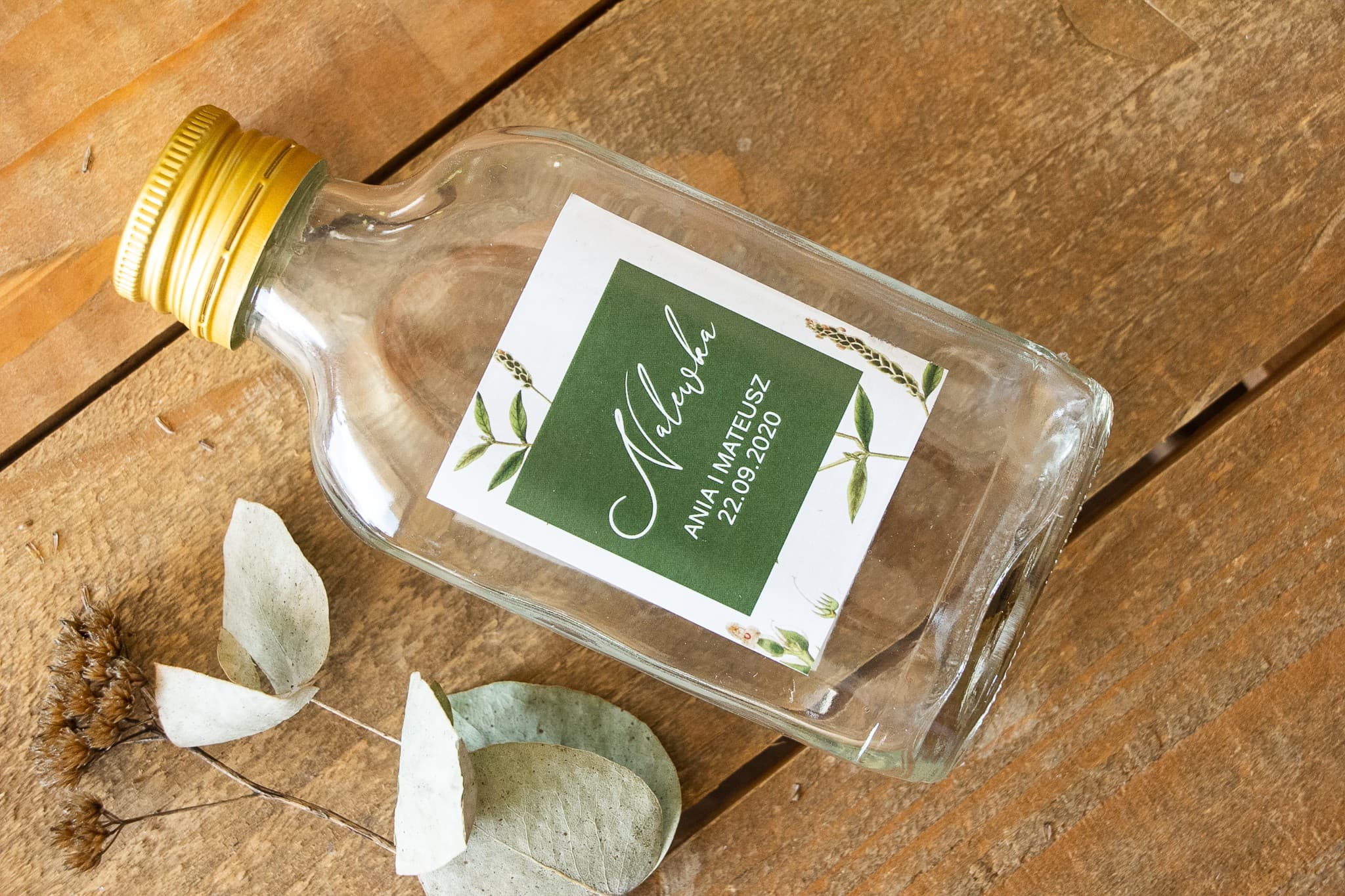 Wedding Favour Liqueur Bottles with Greenery Twig - Korani Design 9 - 2