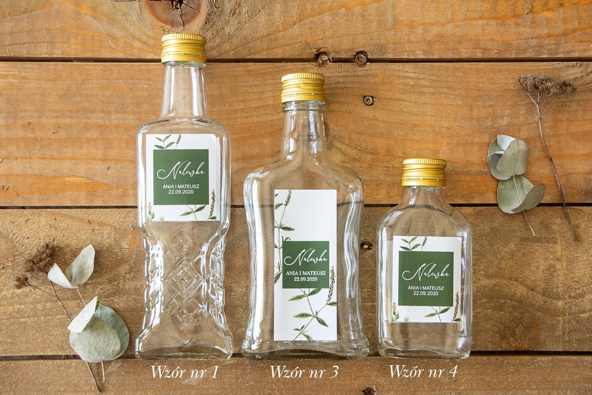 Wedding Favour Liqueur Bottles with Greenery Twig - Korani Design 9 - 3