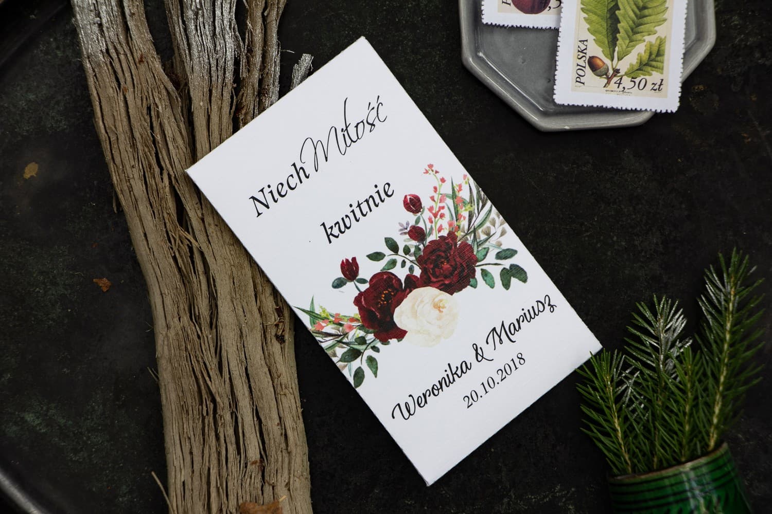 Forget-Me-Not Seeds with Burgundy Peony | Personalized Wedding Favours | Orini No. 3