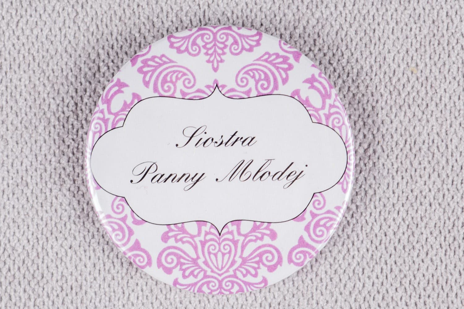 Elegant Badges with Custom Text, Pink Ornaments | Wedding Guest Badges | Madras No. 4