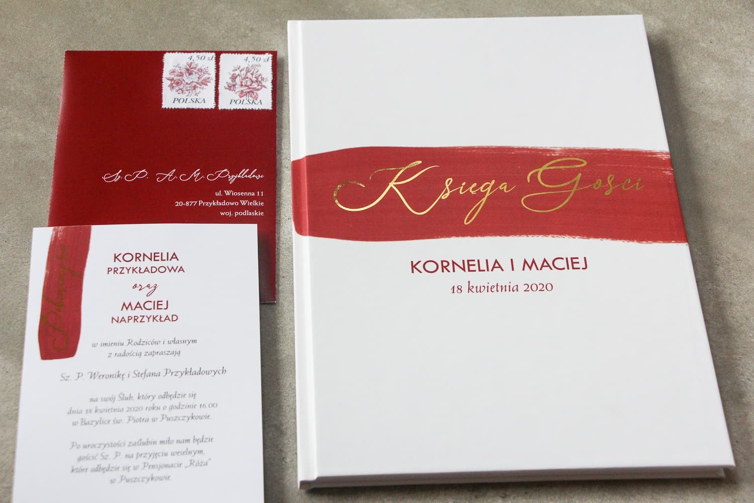 Elegant Gold Foil Guest Book with Red Accent | Personalized A4 Wedding Keepsake | Verte No. 1