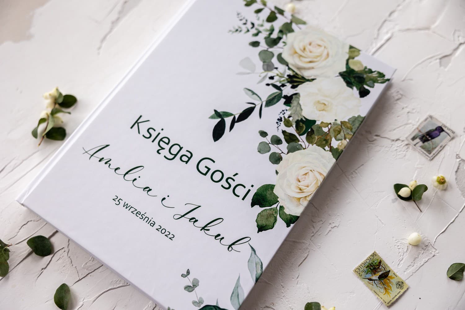 White Rose & Greenery Wedding Guest Book, Personalized A4 | Elegant Wedding Keepsake | Korani No. 12 - 3
