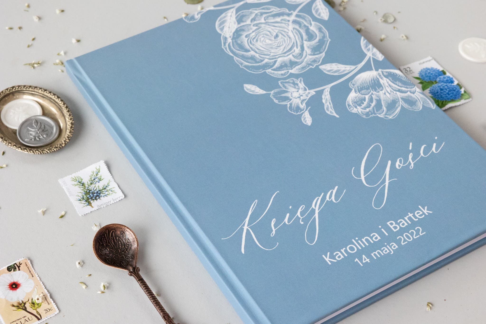 Blue A4 Wedding Guest Book with Surveys | Personalized Hardcover Guestbook | Nefryt No. 2