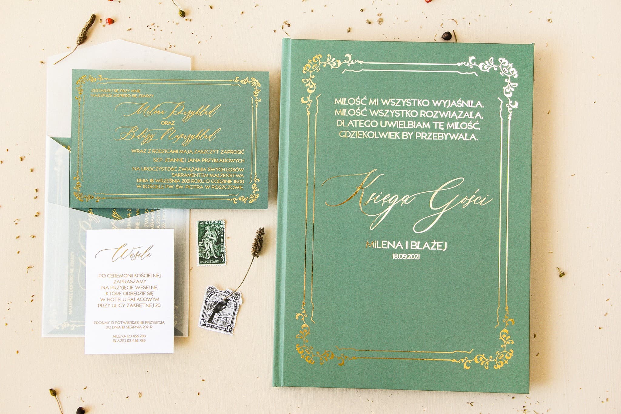 Elegant Forest Green A4 Guest Book, Gold Foiled Lettering | Personalized Wedding Guest Book | Sand No. 3