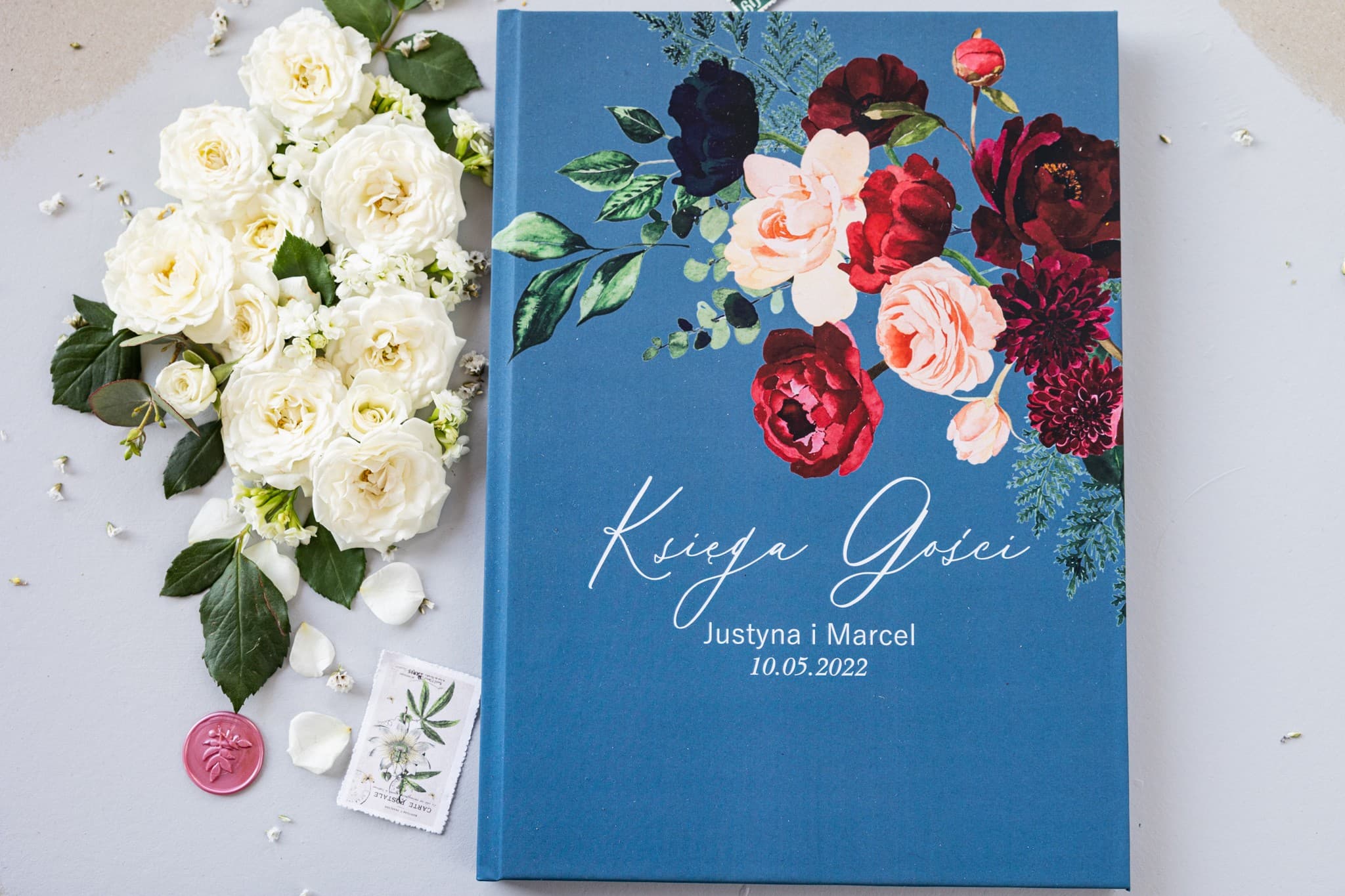 Elegant Floral Wedding Guest Book A4, Blue Background | Personalized Wedding Keepsake | Soft No. 6 - 2
