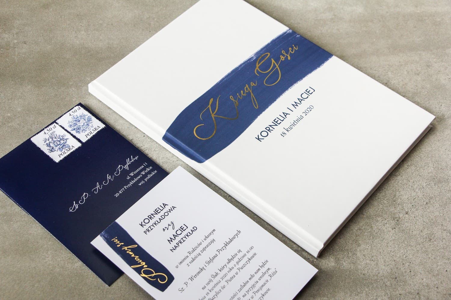 Gold Foiled Wedding Guest Book Navy and White | Personalized Wedding Guest Album | Verte No. 3