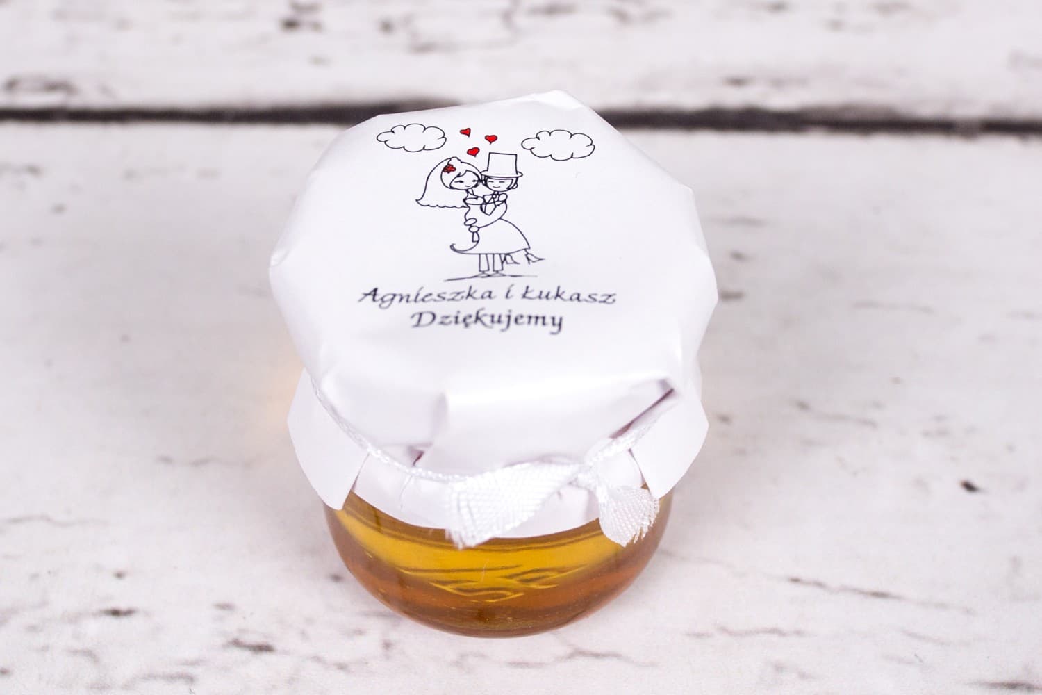 Natural Wedding Honey Jars Bueno No. 8 – Sweet Thank You with Couple Illustration