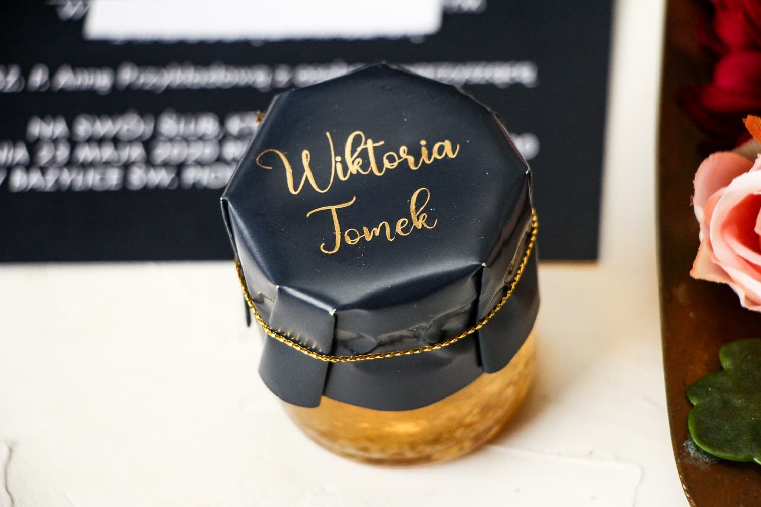 Gold Foiled Wedding Honey Jars Emerald No. 1 – Elegant Navy Blue Favours