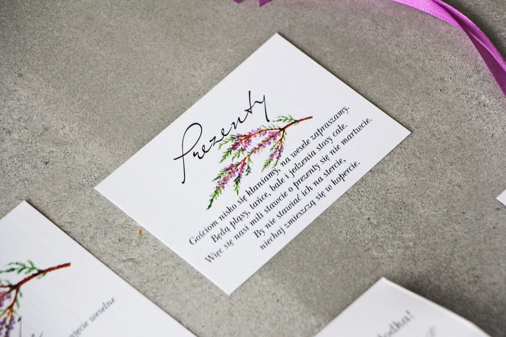 Watercolor Heather Enclosure Cards, Purple | 'In Lieu of Flowers' Wedding Invitation Inserts, RSVP | Pistachio No. 22