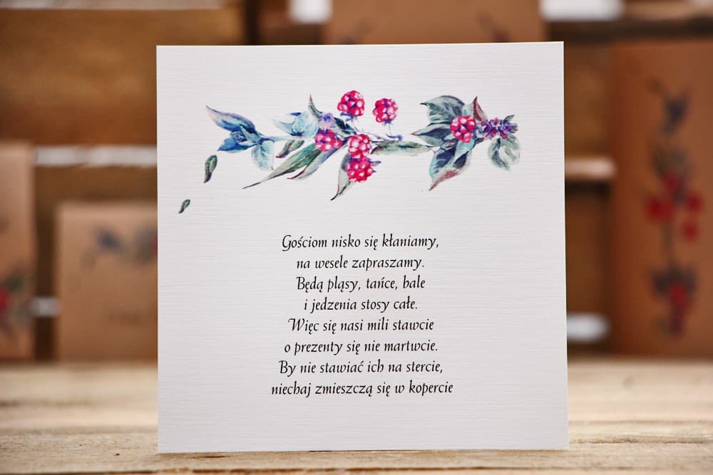 Wedding Invitation Insert, Money Poem Card, RSVP | Linen Textured Woodland Motif | Forest Fruits No. 1