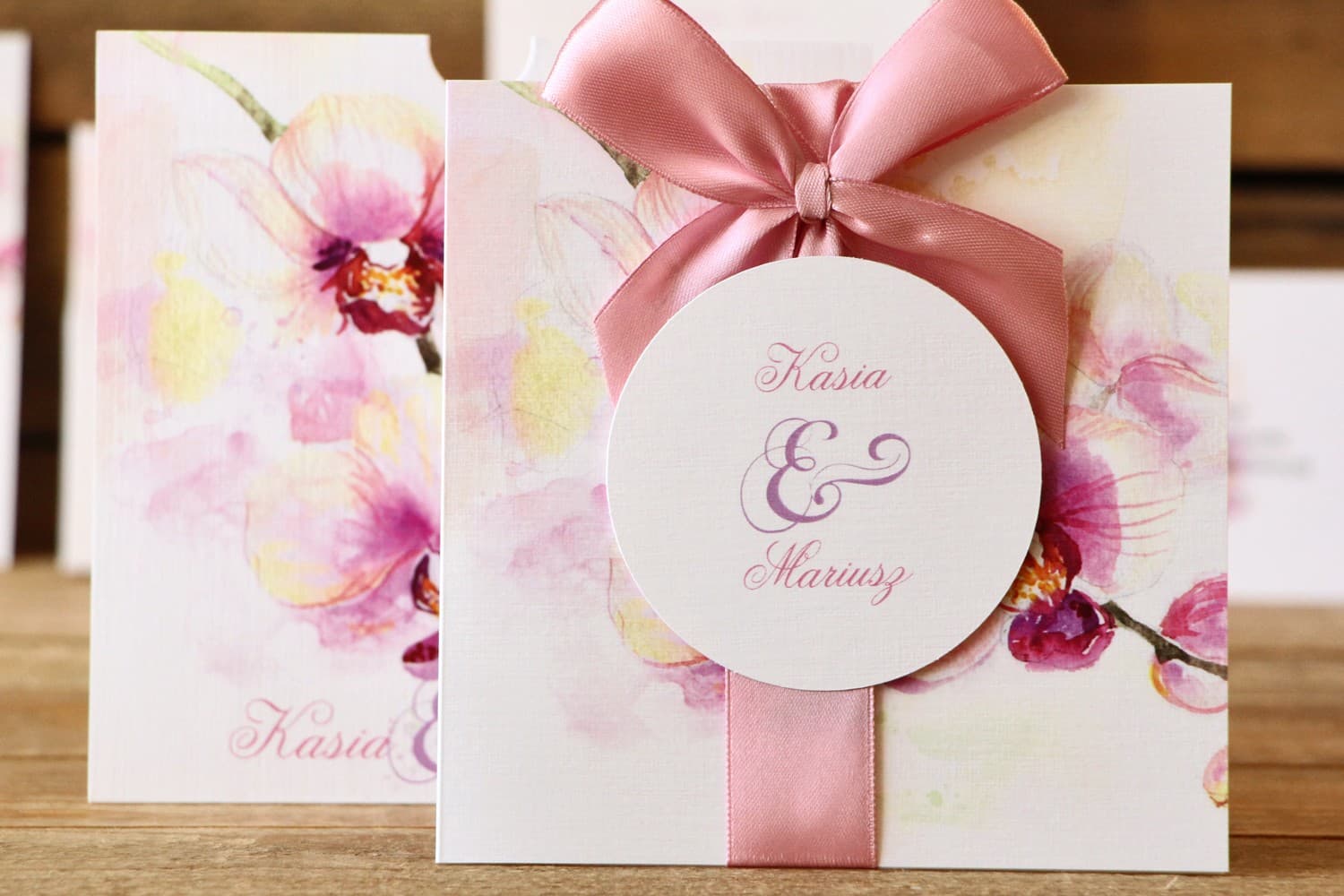 Painted Flowers No. 2 Wedding Invitation – Pink Orchid in Pocketfold