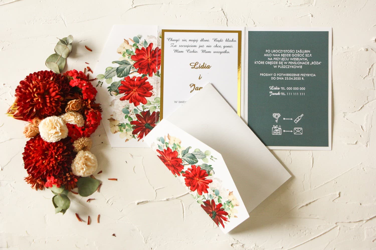 Glamour Invitation Sample Burgundy Roses and Gold Frame | Avril No. 4