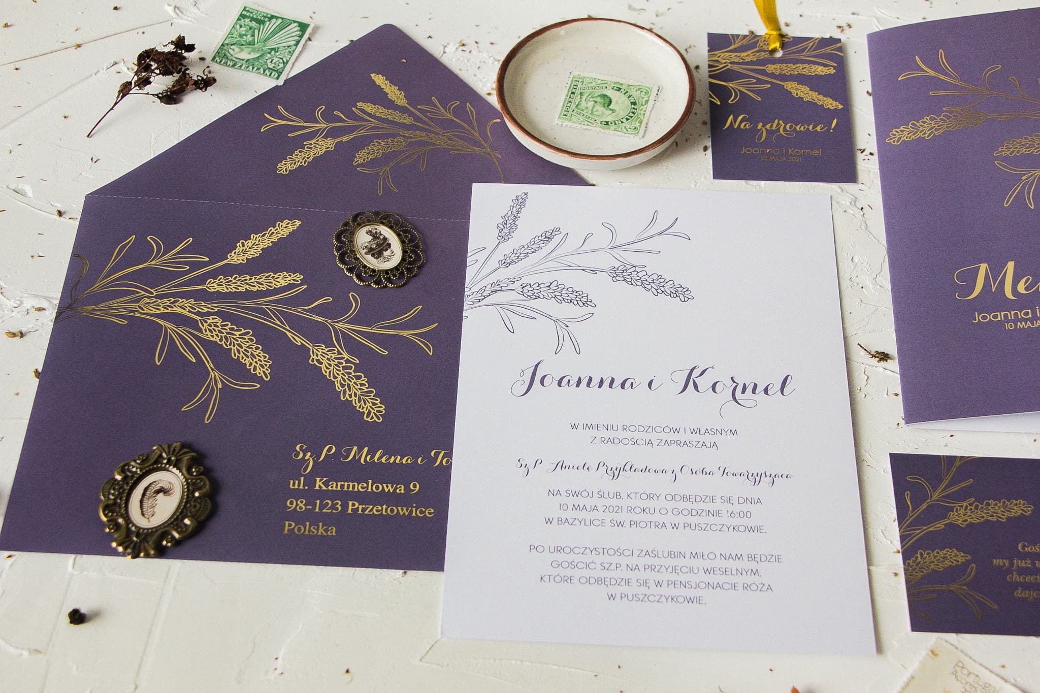 Lavender Wedding Invitation Sample with Gold Foil | Check Quality | Design 3