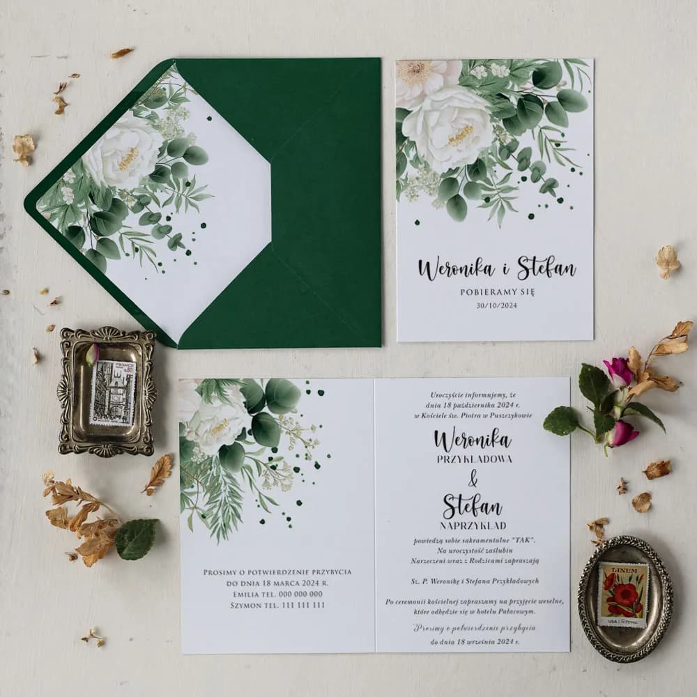 Floral Wedding Invitation Sample with Foiling – Impresja No. 11