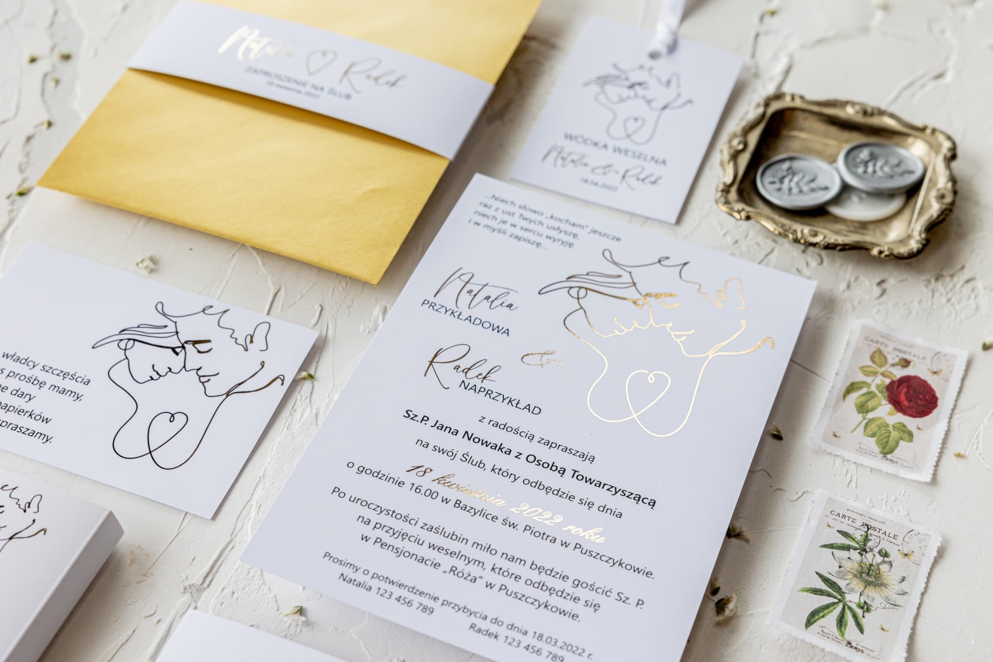 Foiled Wedding Invitation Sample with Elegant Gold Belly Band | Jaspis No. 1