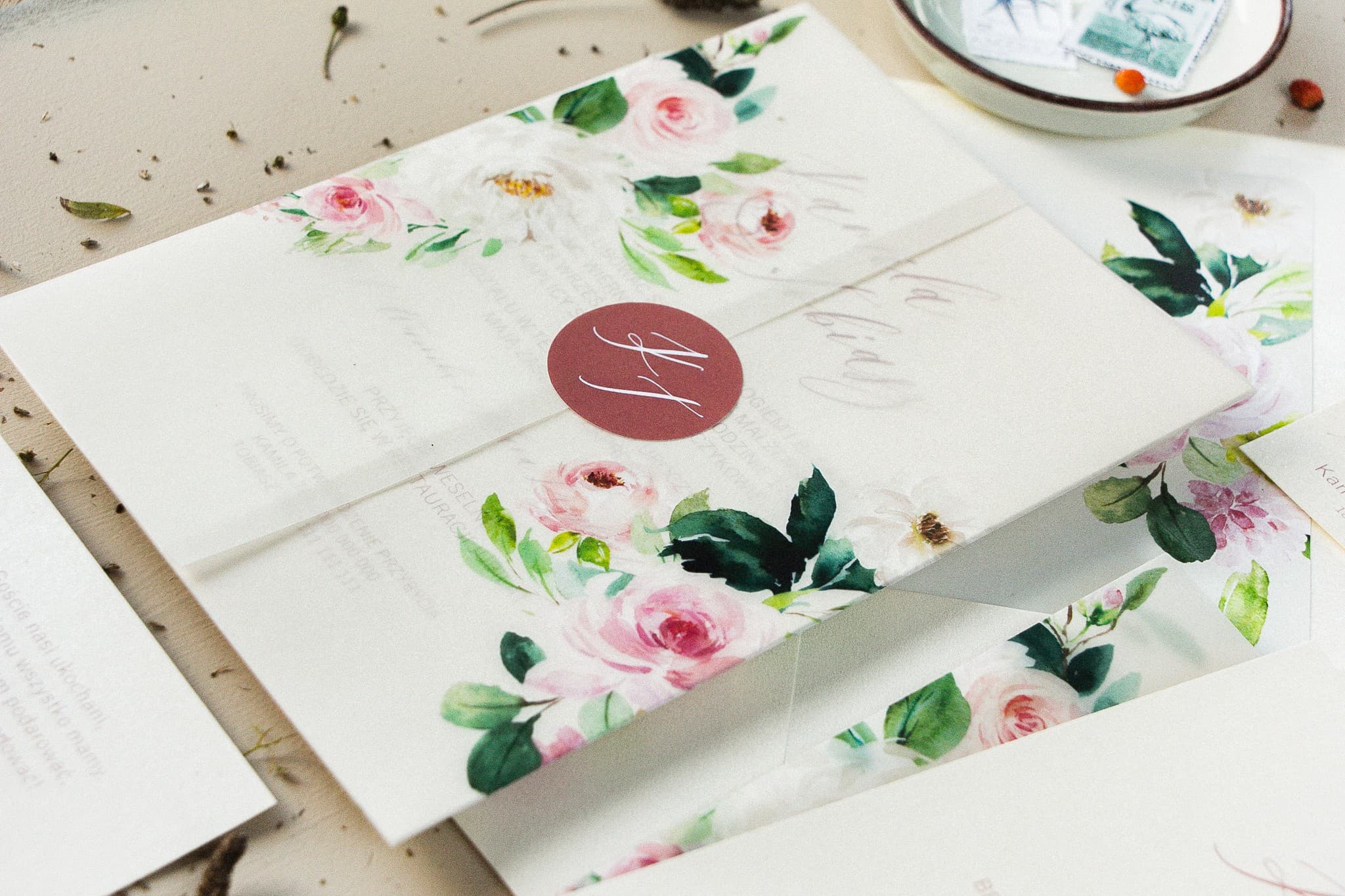 Wedding Invitation Sample Opal No. 8 – Cream Peonies