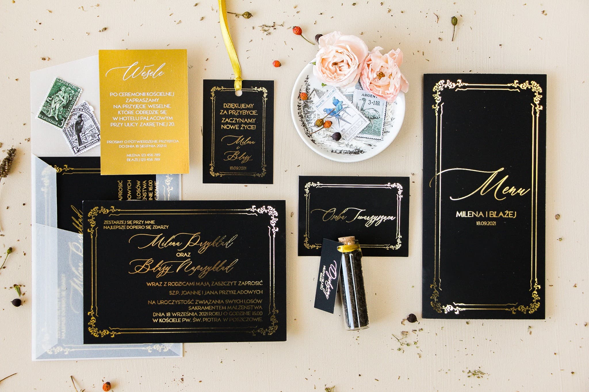 Black & Gold Wedding Stationery Sample Set | Sand No. 2