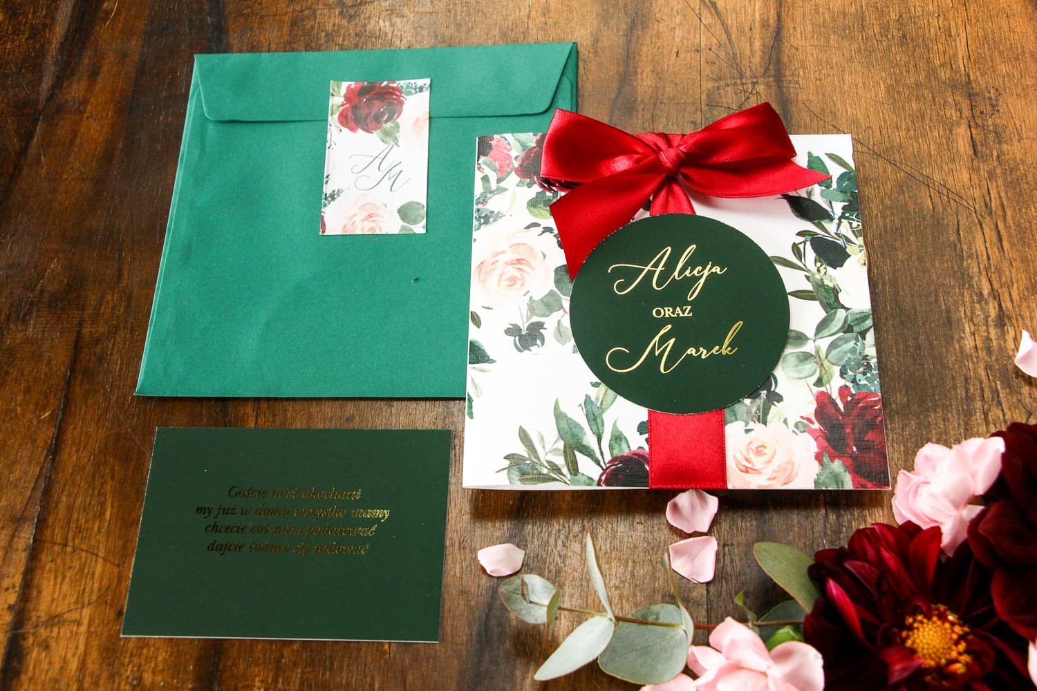 Burgundy Floral Wedding Invitation Sample | Bespoke Stationery Quality Check | Soreli No. 2
