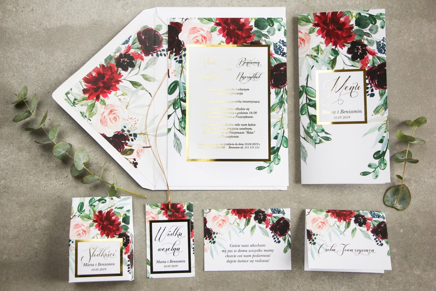 Gilded Floral Wedding Invitation Samples | Glamour Stationery Sample Pack | Flores No. 2