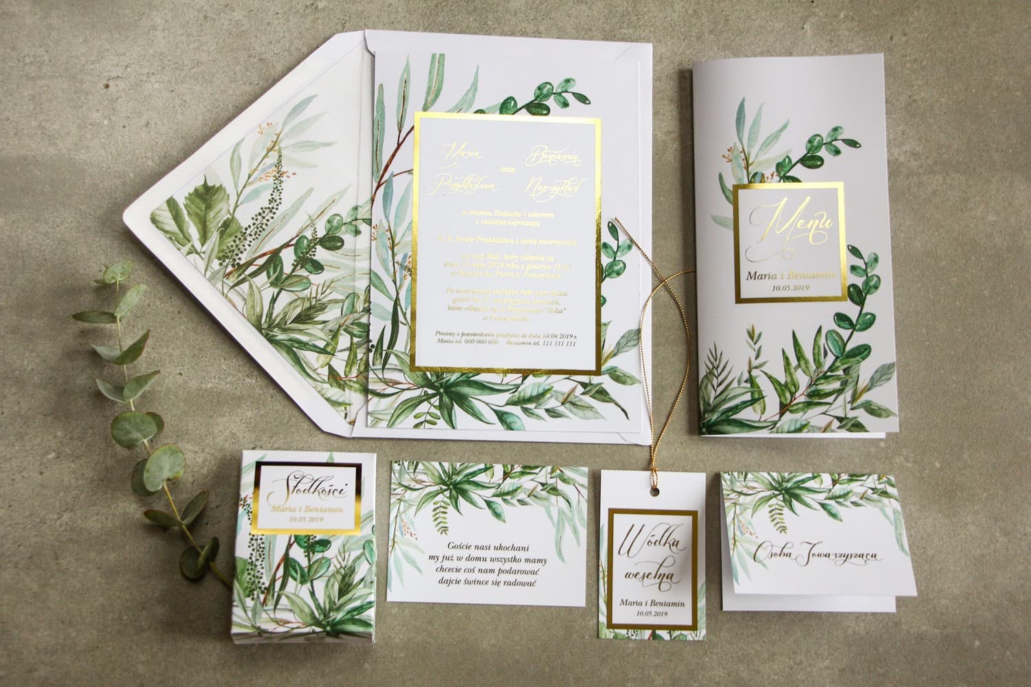 Gilded Greenery Wedding Invitation Samples | Botanical Glamour Sample Pack | Flores No. 3