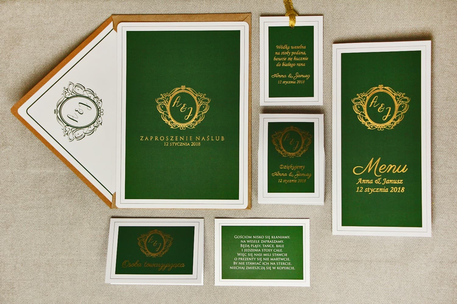 Bottle Green Wedding Invitation Samples | Wedding Stationery Sample Pack | Sonata No. 7