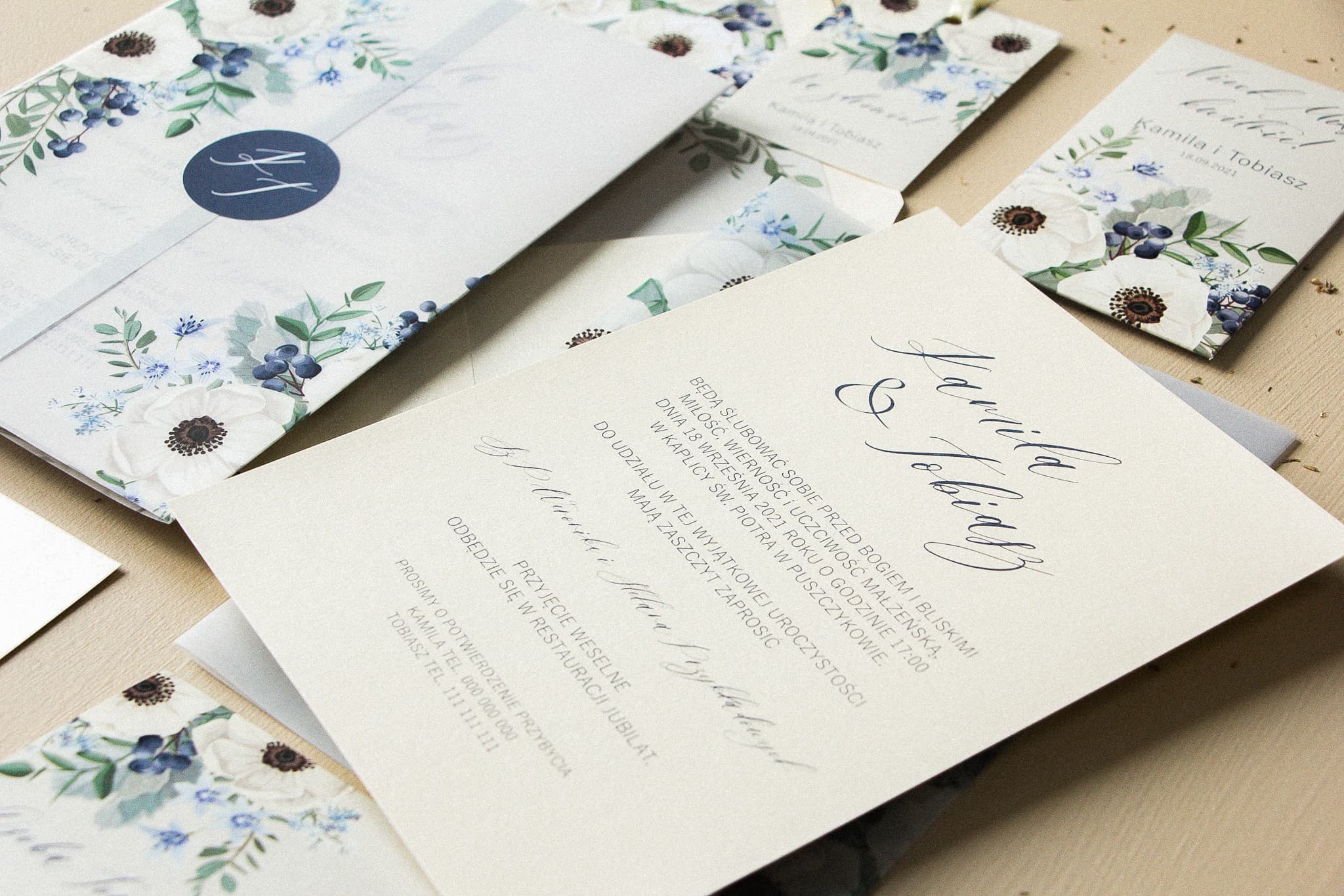 Vellum Wrap Wedding Invitations with White Anemones – Opal No. 7 - 2