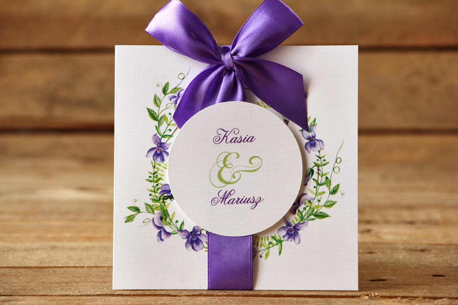 Pocket Wedding Invitations Adorned with Purple Pansies – Painted Flowers No. 11