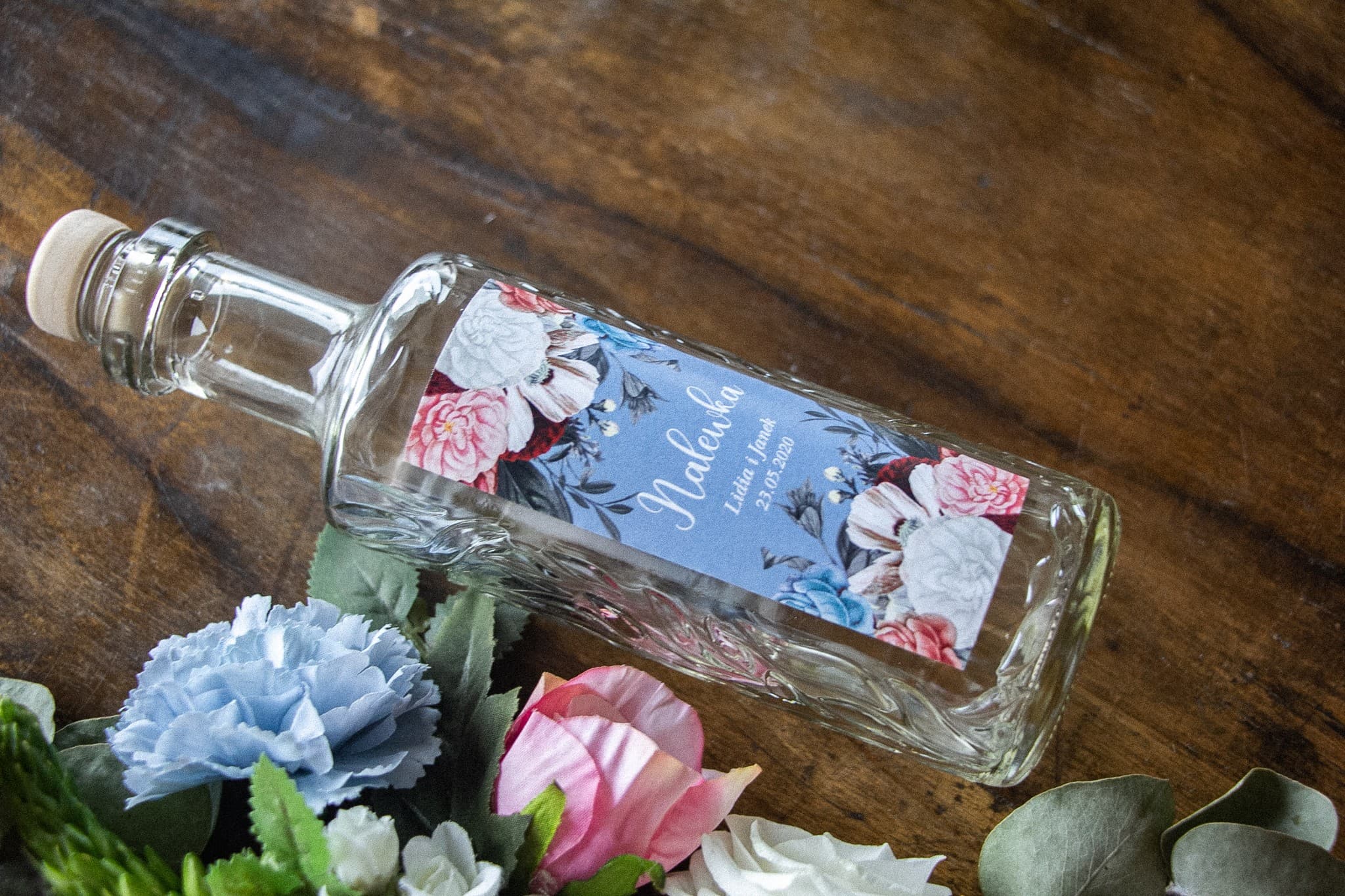 Vintage Wedding Liqueur Bottles with Labels | Dusty Blue Peonies | Ethereal No. 4 - 2