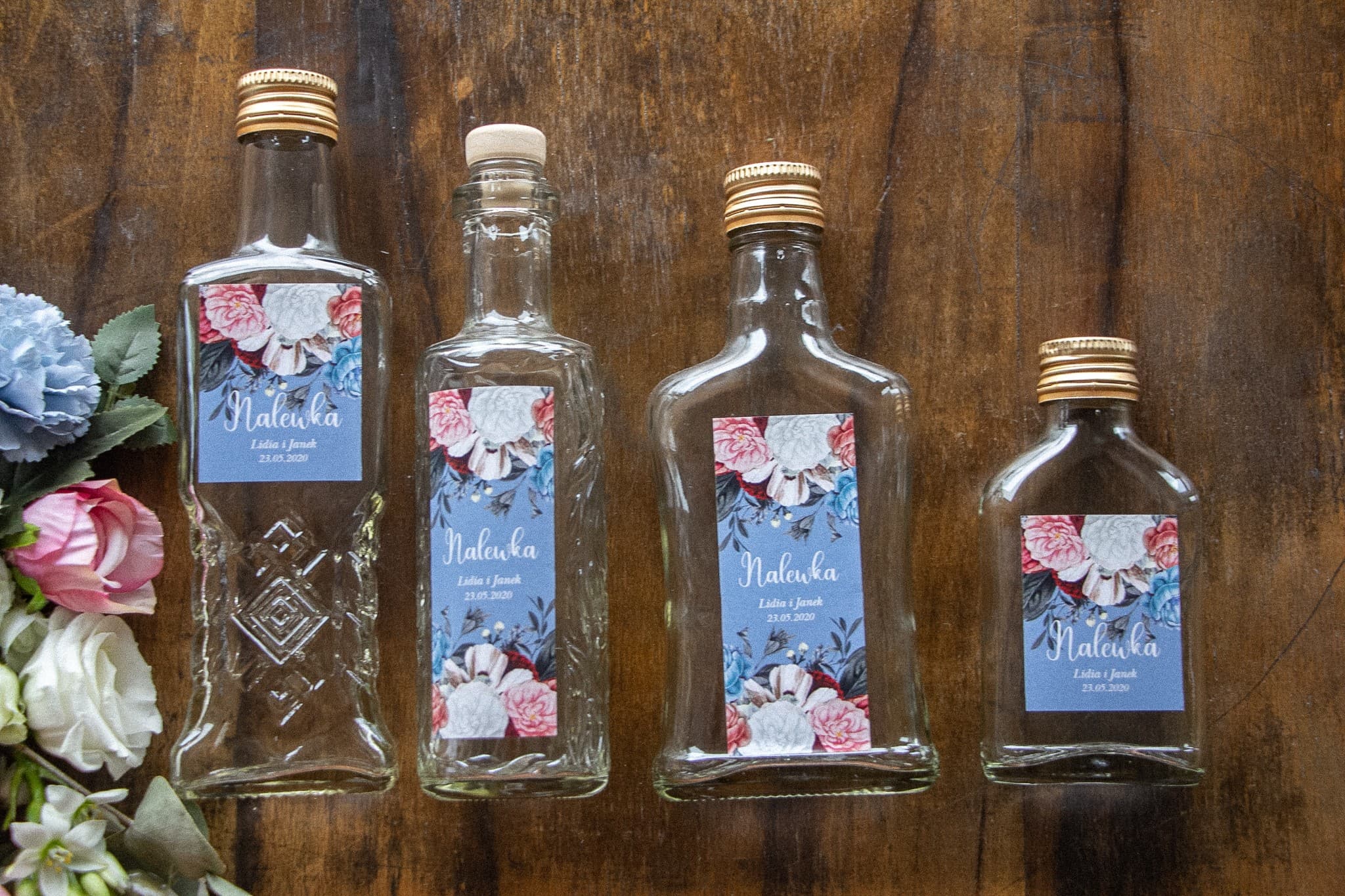 Vintage Wedding Liqueur Bottles with Labels | Dusty Blue Peonies | Ethereal No. 4 - 3