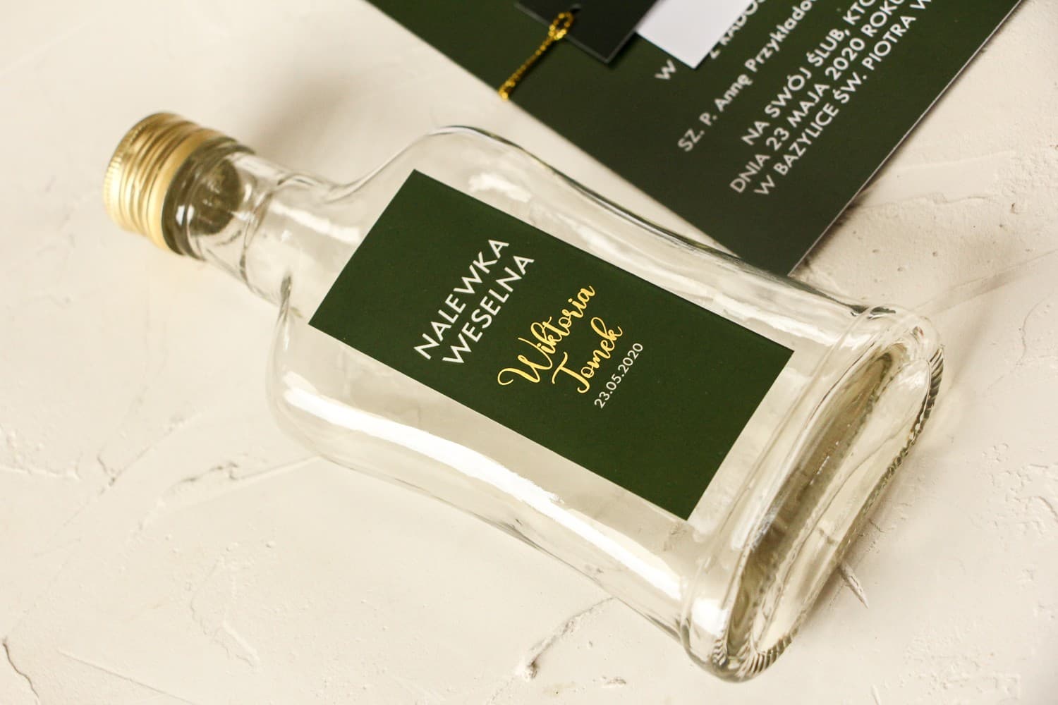 Sage Green Liqueur Bottles with Gold Foil Labels | Wedding Guest Favours | Emerald No. 3