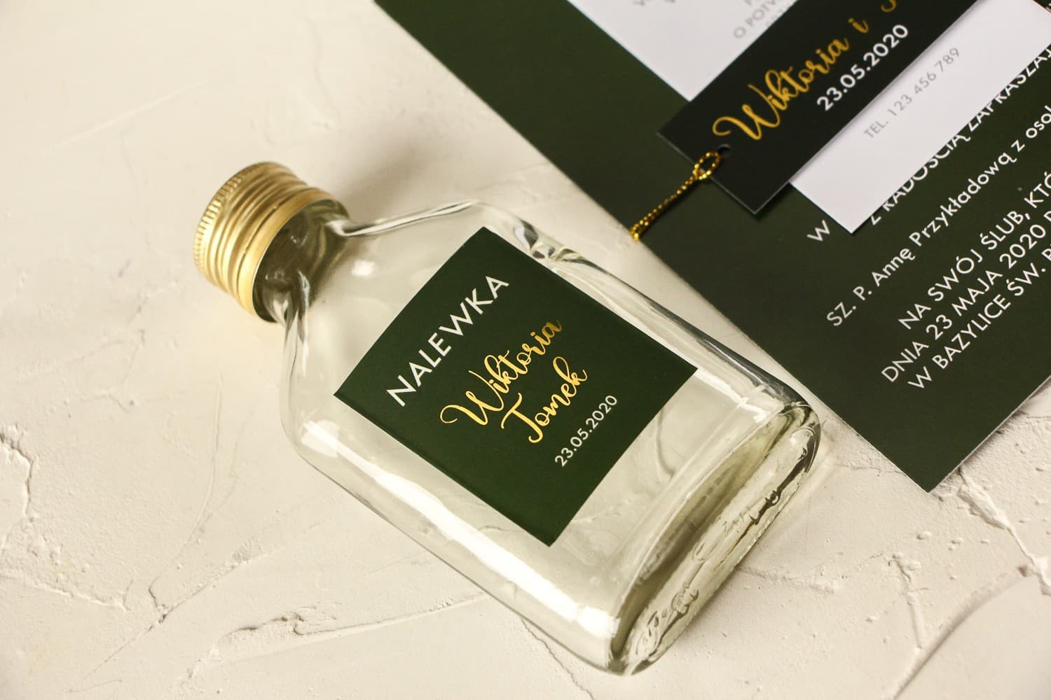 Sage Green Liqueur Bottles with Gold Foil Labels | Wedding Guest Favours | Emerald No. 3 - 3
