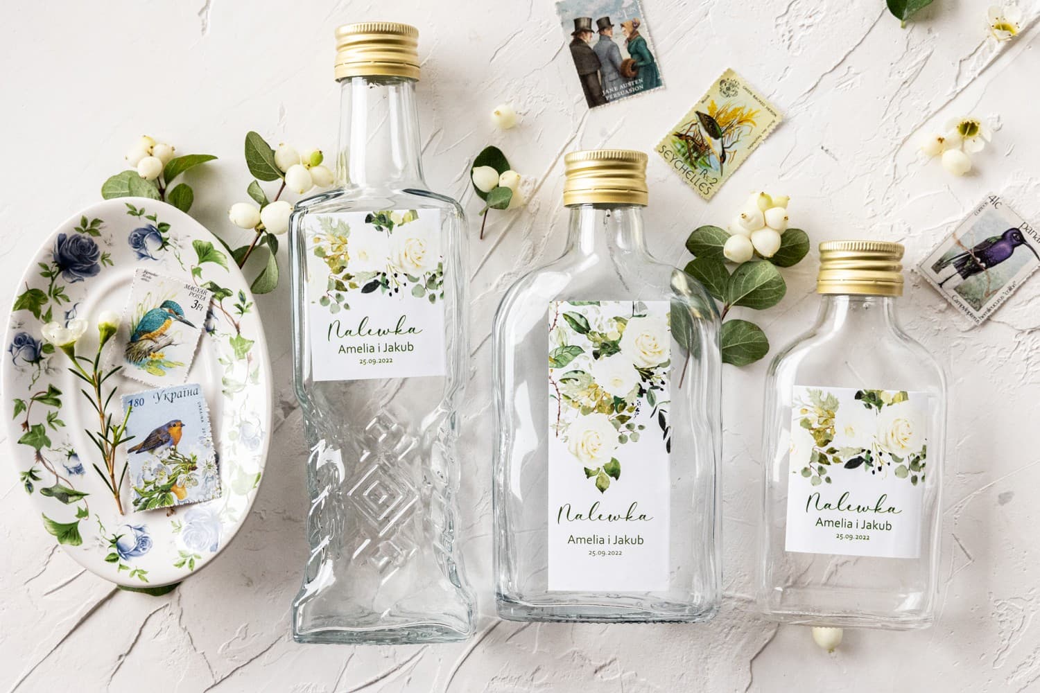 Elegant Rose and Eucalyptus Liqueur Bottles | Wedding Favours, Guest Gifts | Korani No. 12 - 2