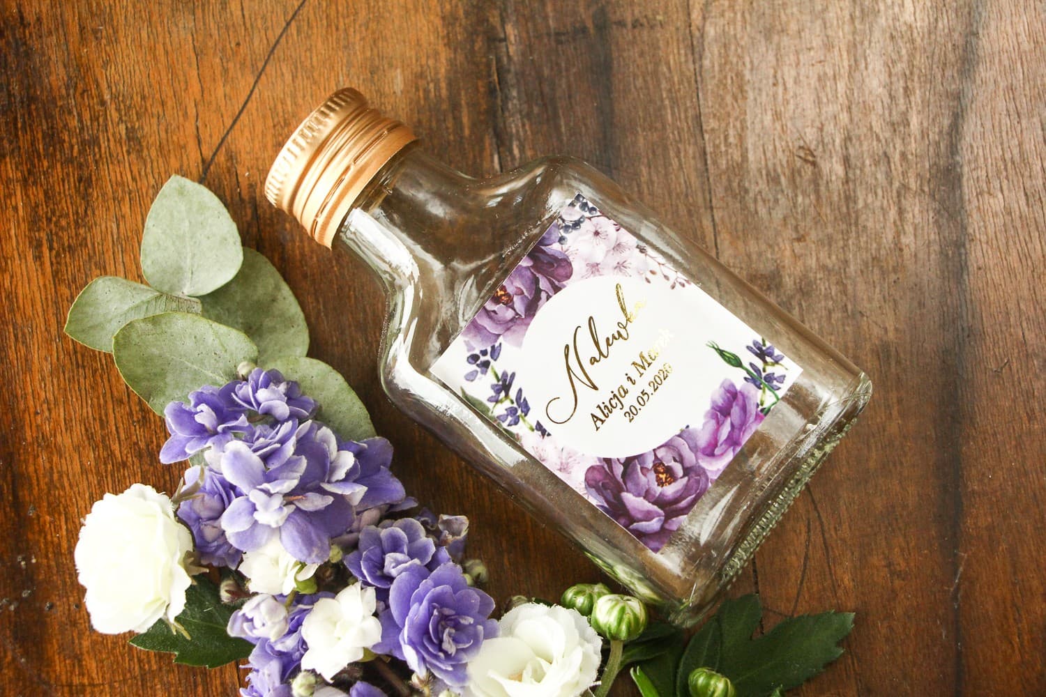 Wedding Liqueur Bottles Glamour Favours Gold Foiled Lavender Labels | Soreli No. 4 - 2
