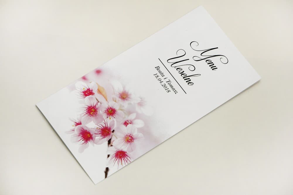 Romantic Cherry Blossom Wedding Menu, Freestanding, Personalized | Elegant Wedding Table Menu | Elegant No. 23