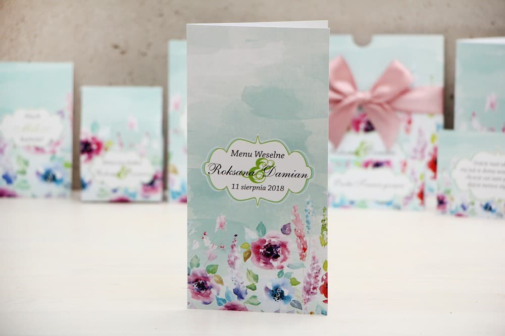 Standing Wedding Menu with Watercolor Wildflowers, Personalized | Rustic Wedding Table Menu Card | Felicja No. 17