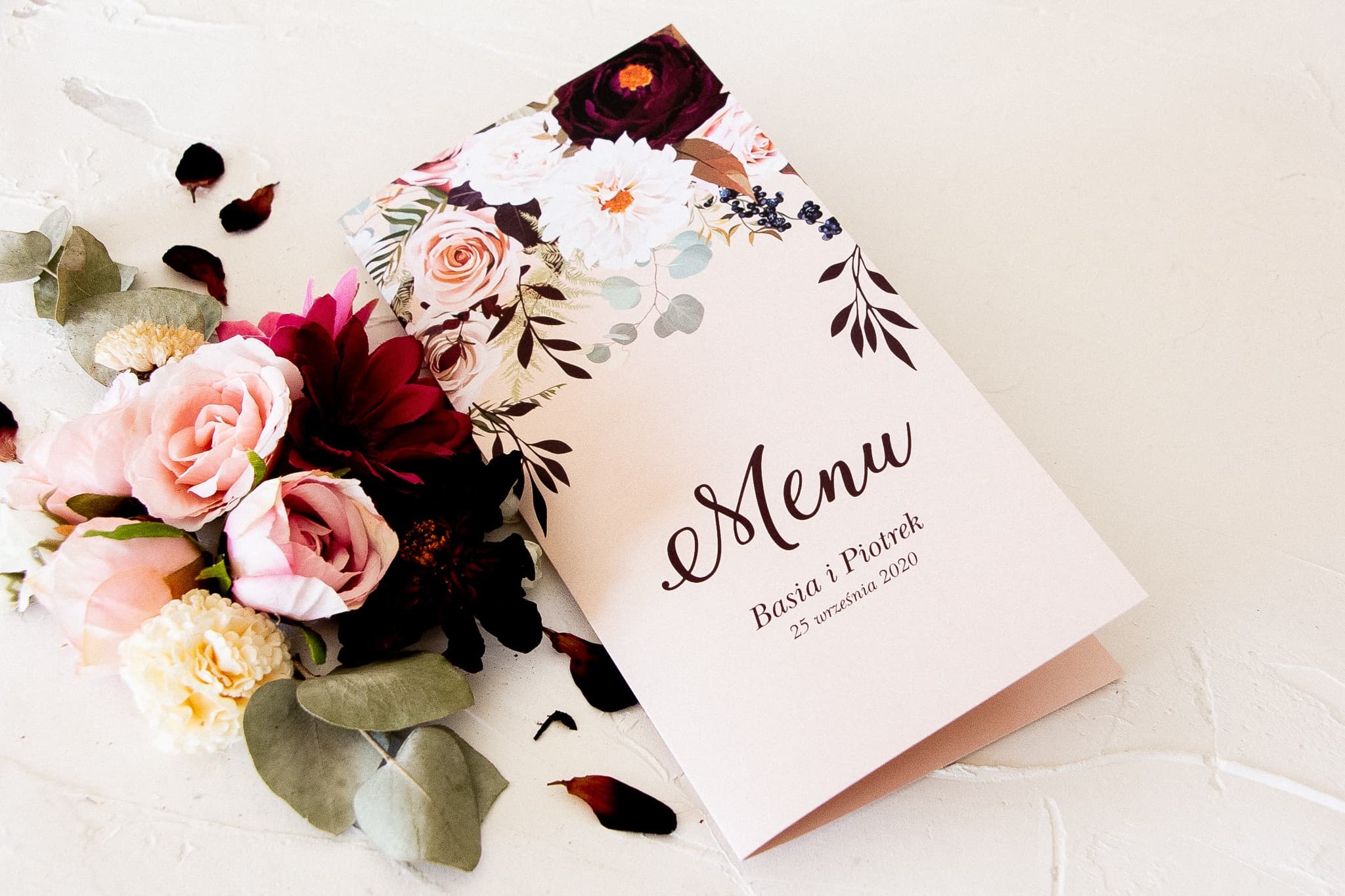 Elegant Wedding Menu with Dahlias and Roses | Floral Wedding Table Menu Cards | Korani No. 2
