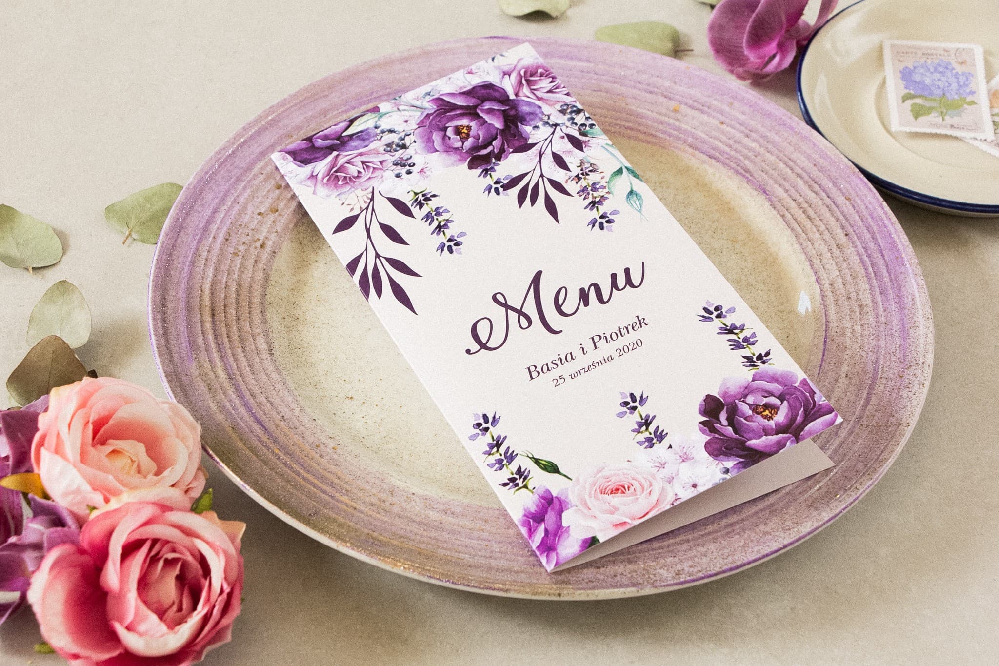 Purple Lavender Menu, Personalized Course Card | Elegant Wedding Table Menu | Korani No. 5