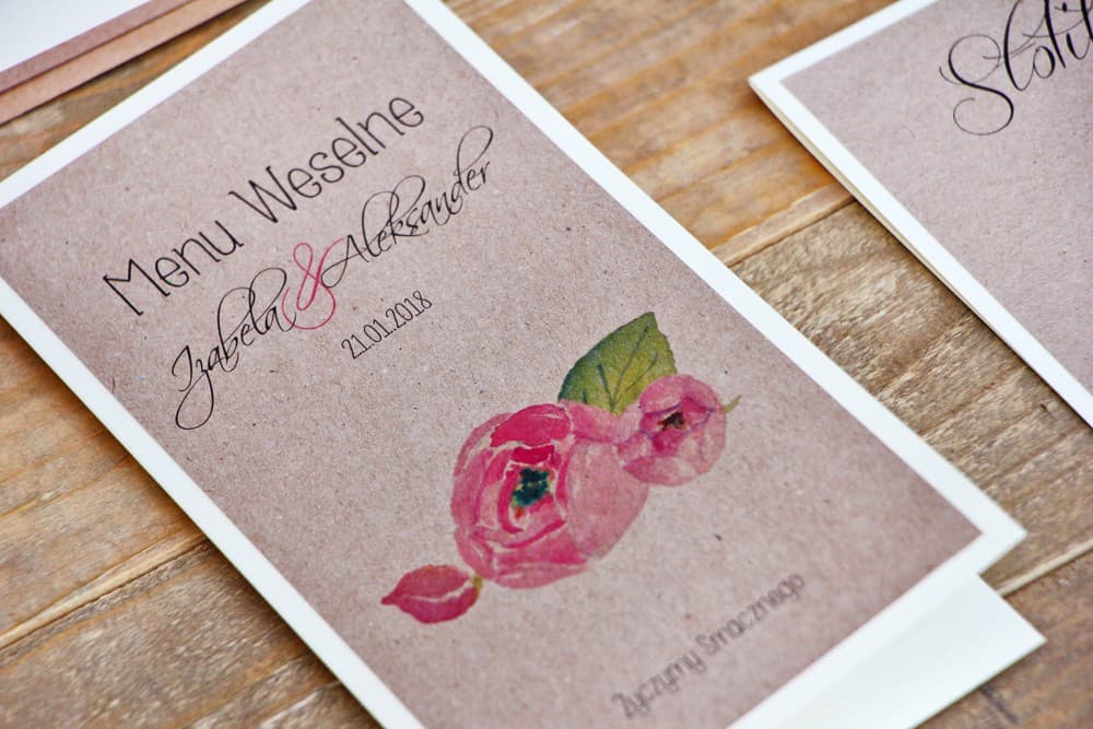 Pink Watercolor Flowers Wedding Menu, Table Menu Card | Elegant Personalized Wedding Menu | Margaret No. 2