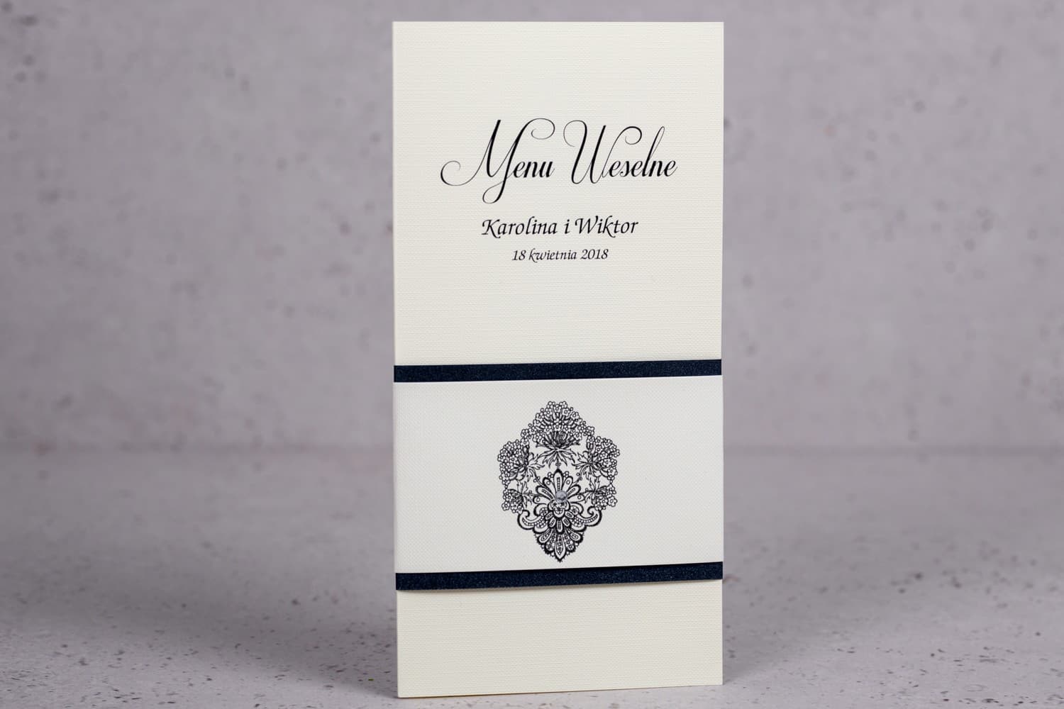 Elegant Glamour Wedding Menu with Cubic Zirconia | Navy Blue Wedding Table Menu Card | Moreno Design 8