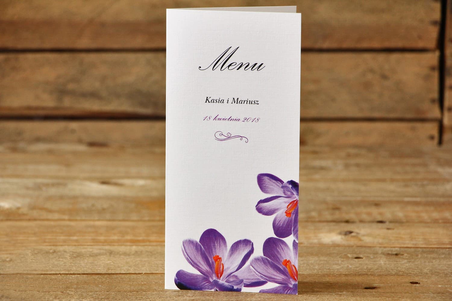Wedding Menu Painted Flowers, Purple Crocus | Wedding Breakfast Menu | Painted Flowers No. 10